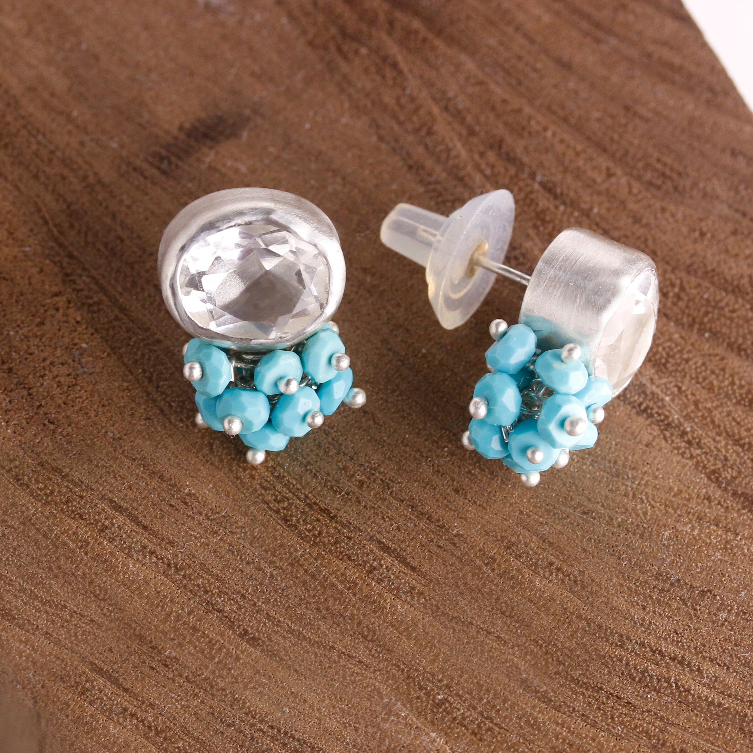 Faceted Crystal & Turquoise Clusters Earrings