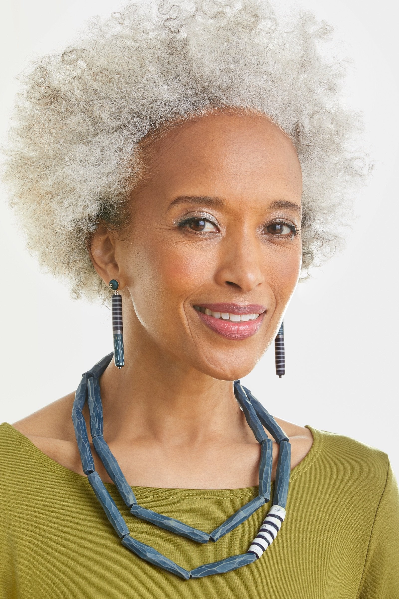 Shown with the Blue Tube Dangles by Loretta Lam