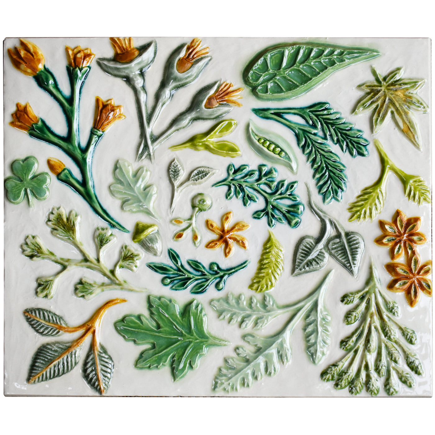Spiral of Leaves Tile in Eggshell, Green, & Yellow