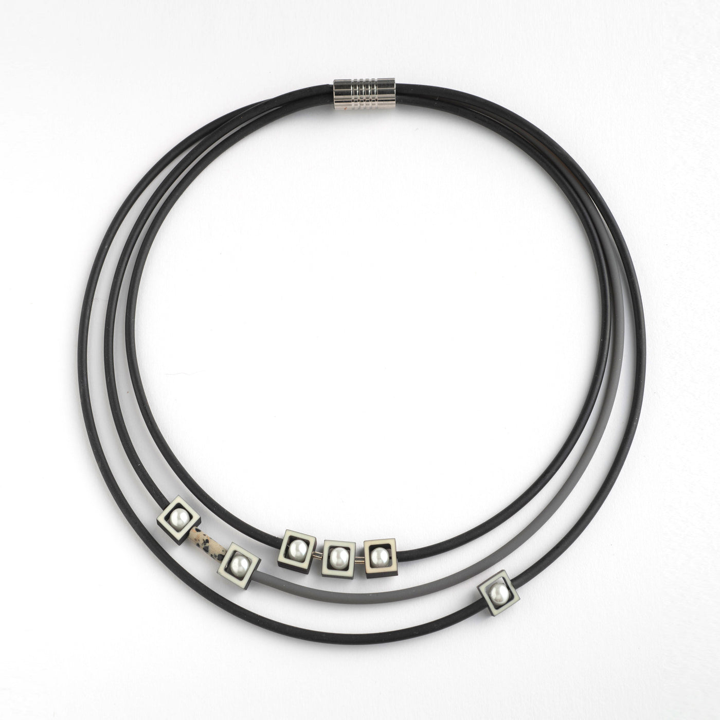 Three Strand Pearl and Square Necklace