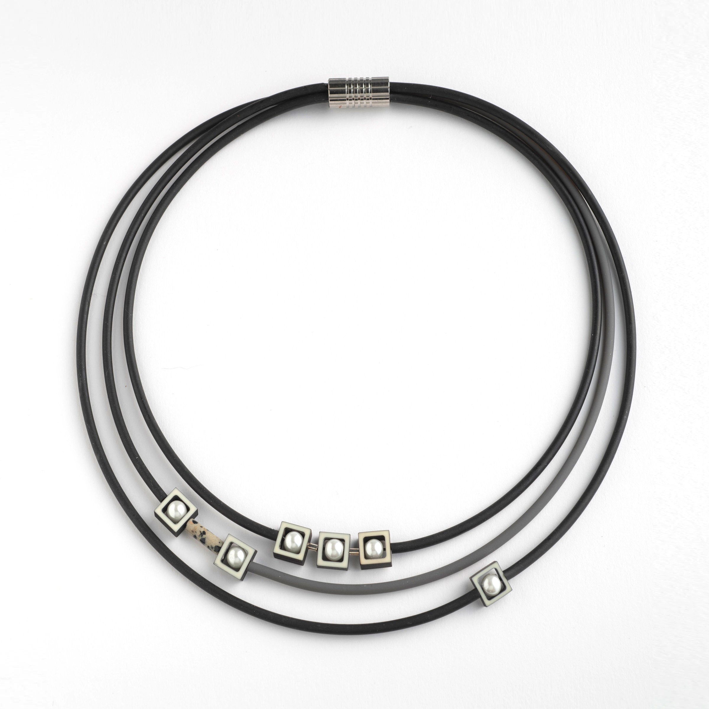 Three Strand Pearl and Square Necklace