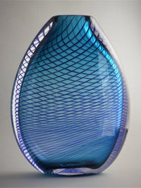 Flattened Optic Twist Vase in Teal