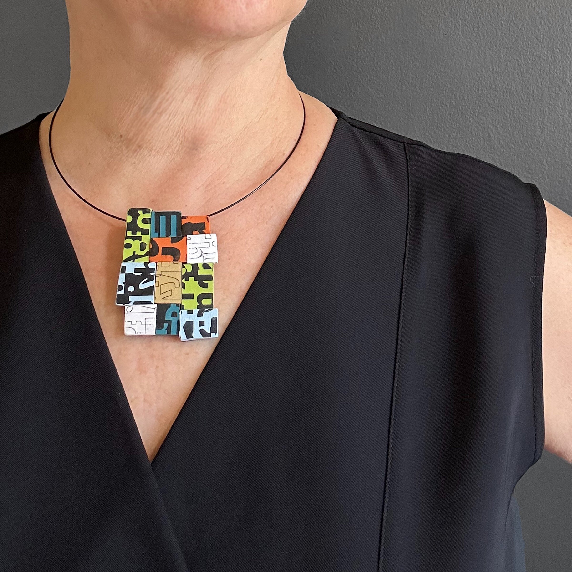 Colorblock Typographic Brooch & Pendant