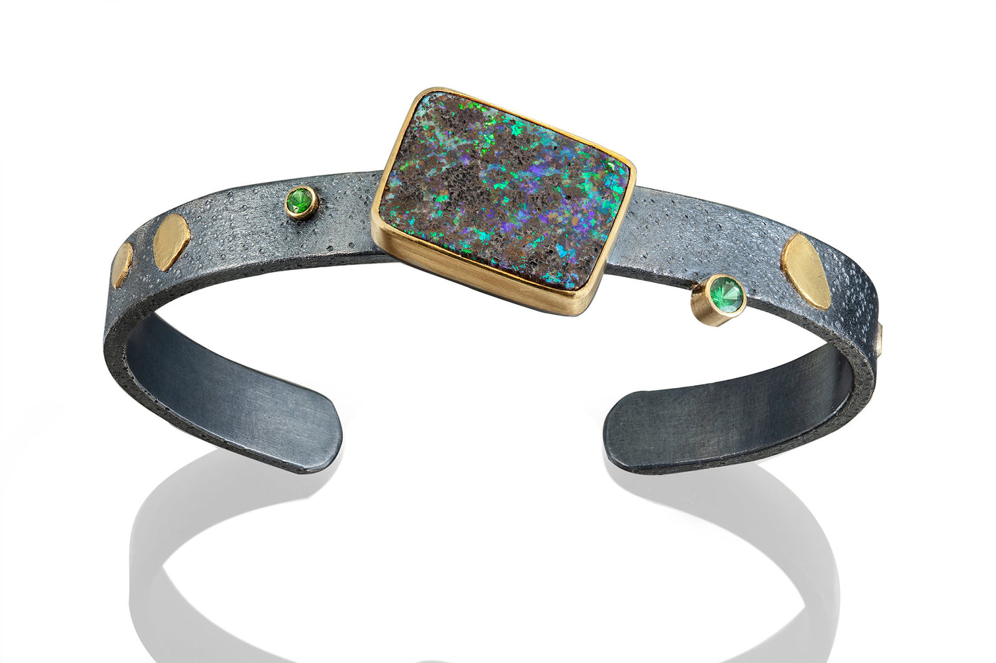 Boulder Opal and Tsavorite Cuff Bracelet