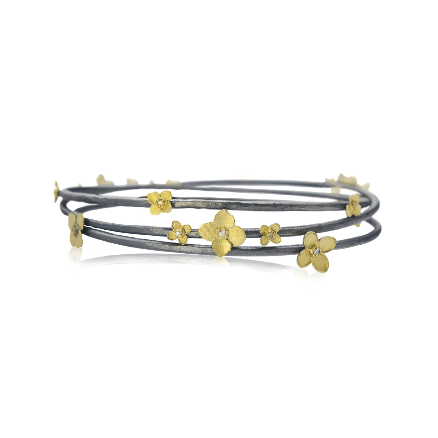 Large Hydrangea Bangle Bracelet with Diamonds
