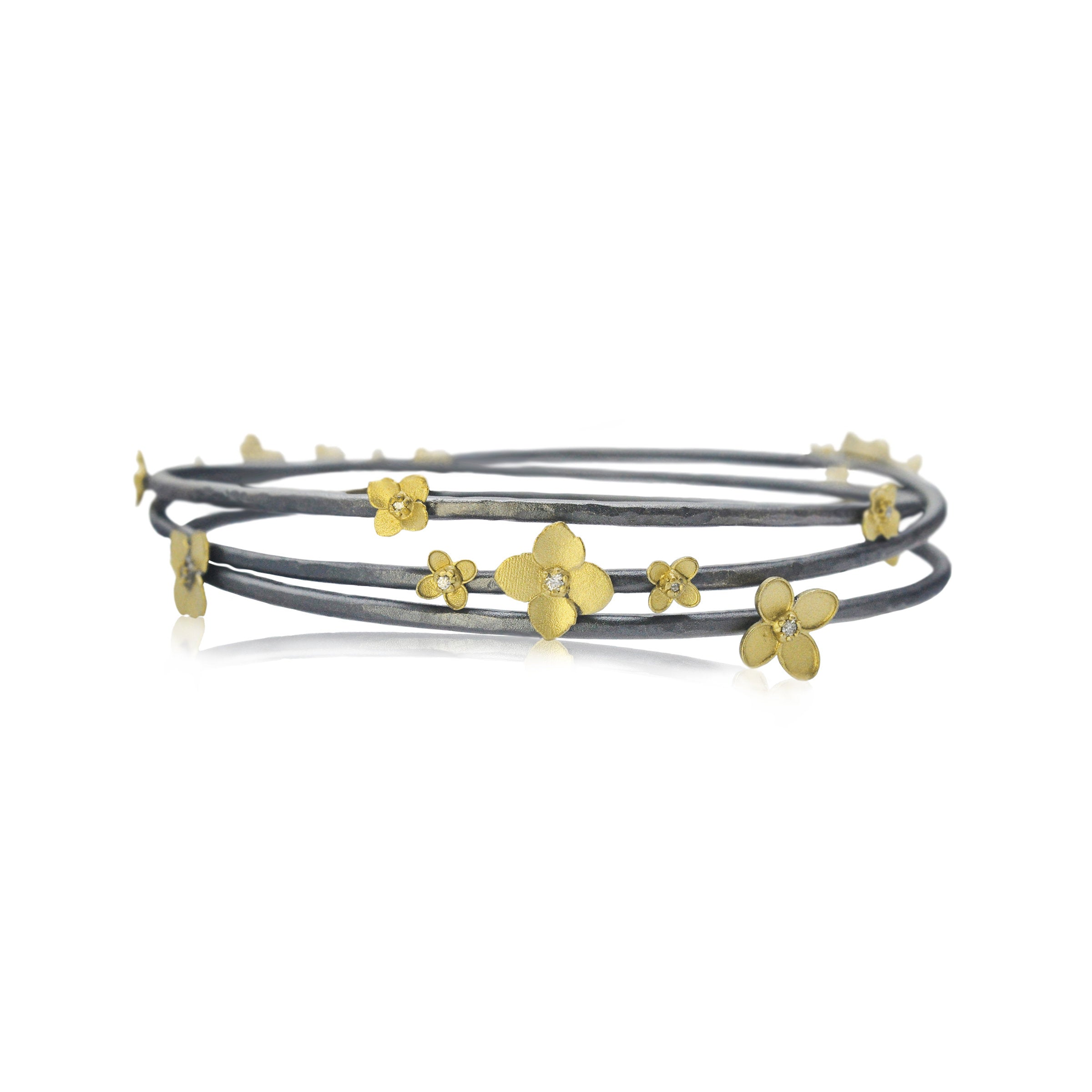 Large Hydrangea Bangle Bracelet with Diamonds