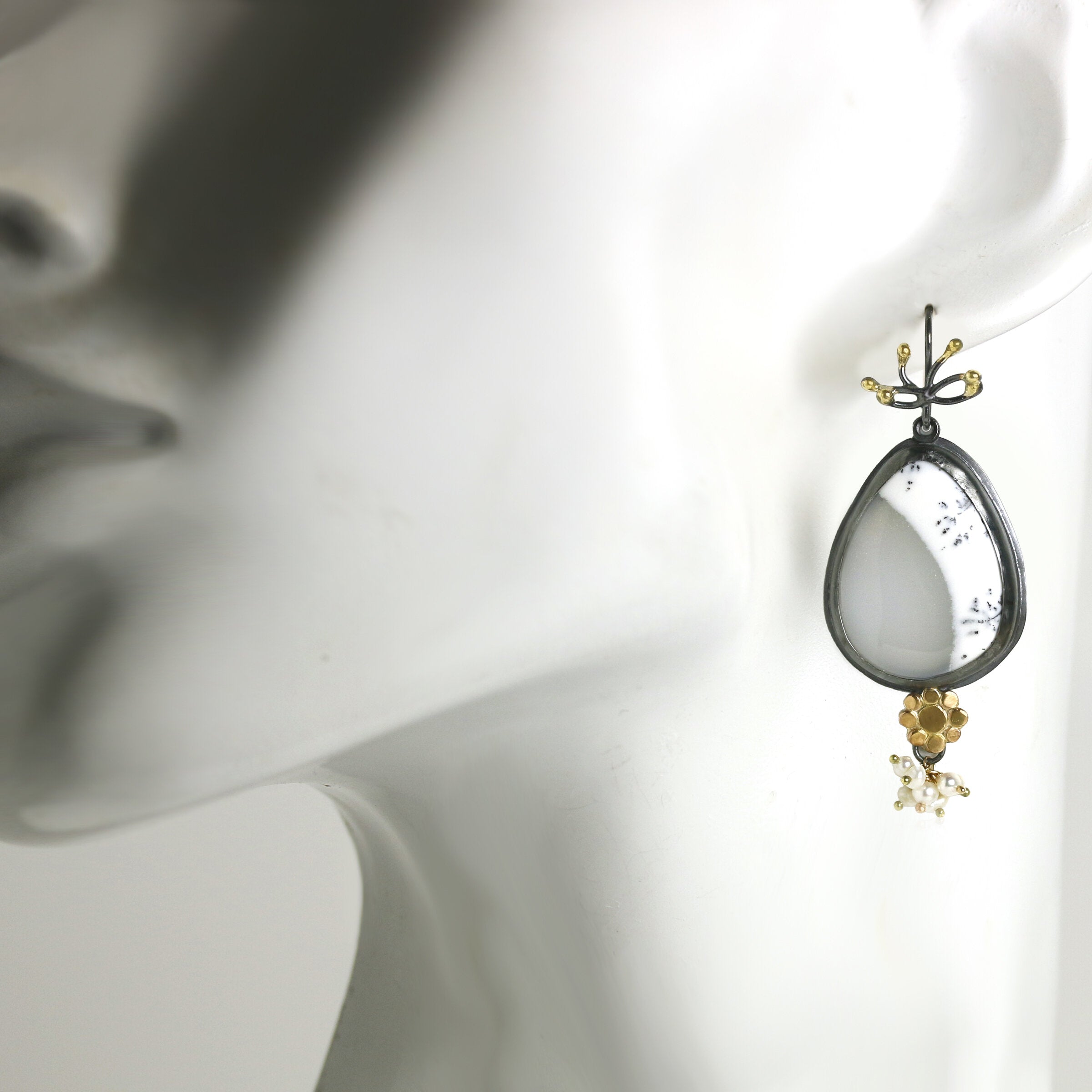 Dendritic Opal, Flowers & Sprouts Earrings