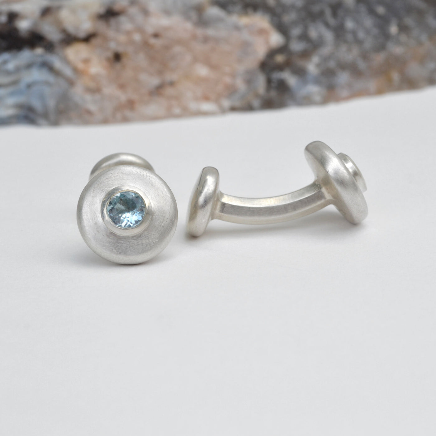 Aquamarine & Silver Cuff Links