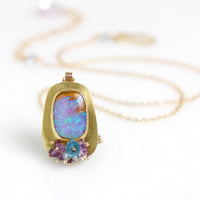 Lavender Boulder Opal & Sapphire Cluster Pendant