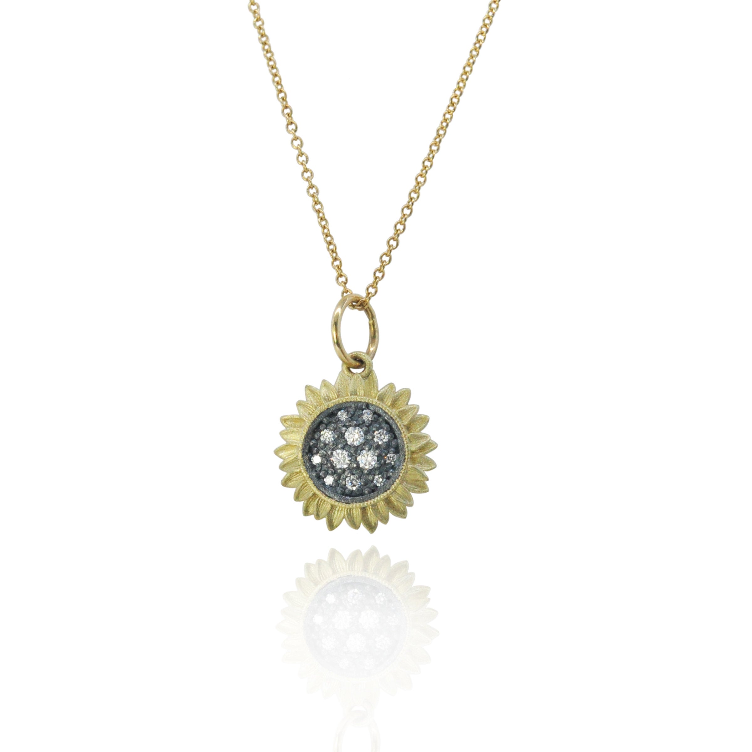 Small Pave Diamond Sunflower Necklace
