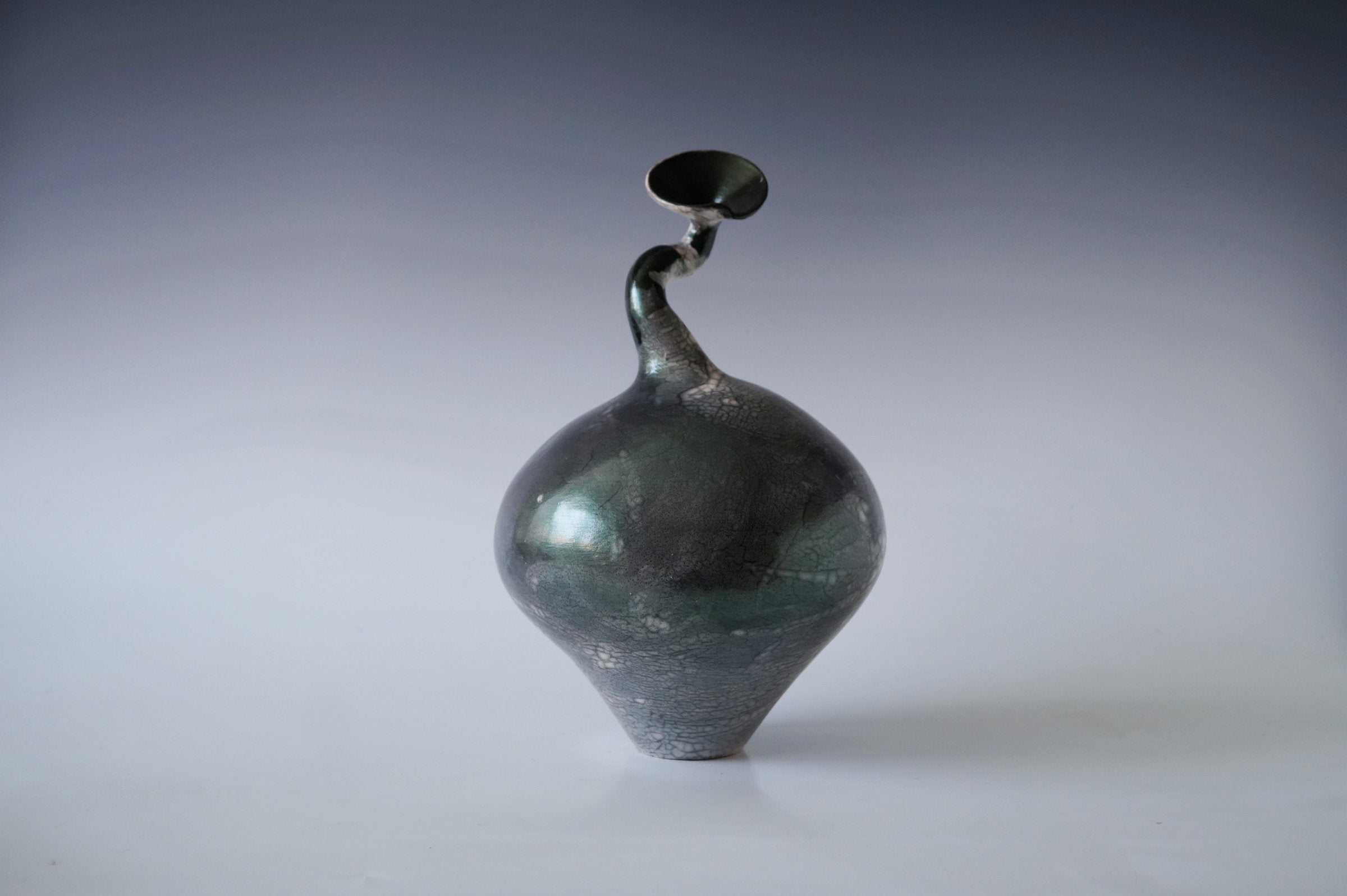 Nerida Coil Green Iridescent Raku Vessel