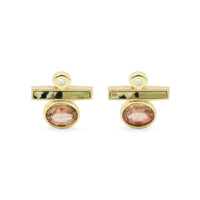 Elera Earrings with Dalmatian & Larsonite Jasper, Recycled Diamond & Oregon Sunstone