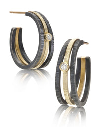 Gold and Silver Hoops with Diamond