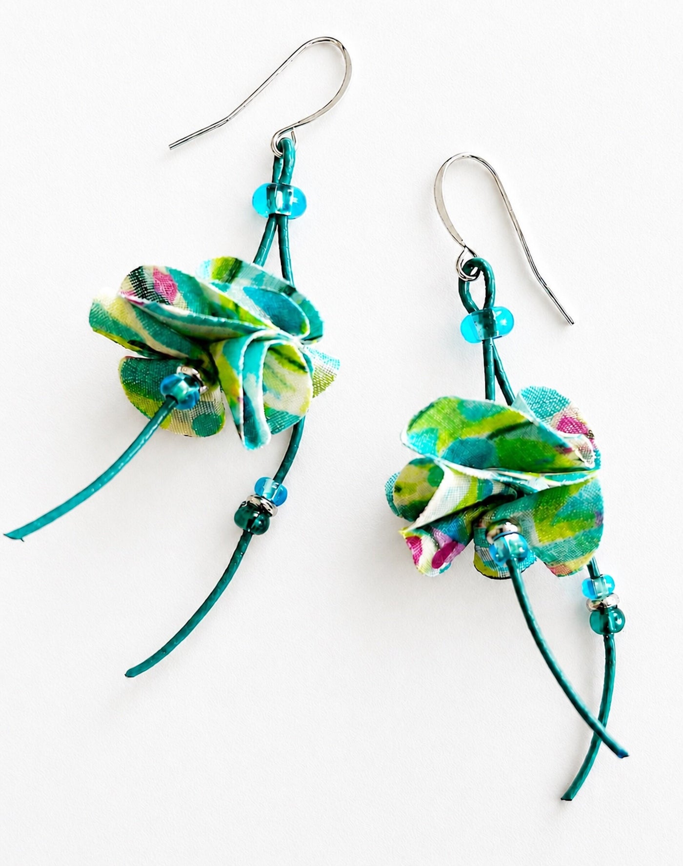 Turquoise Silk Blossom Earrings