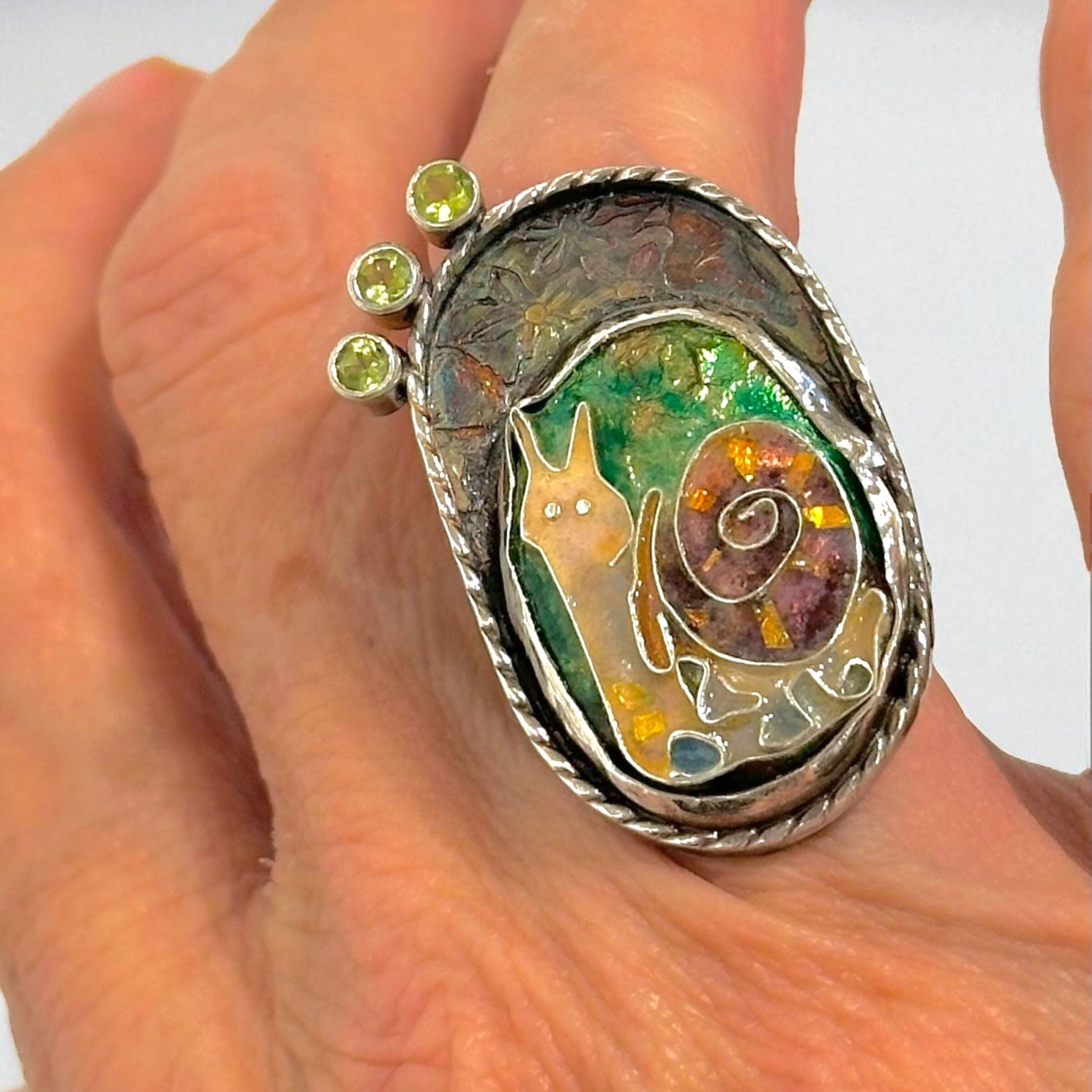 Cloisonne Garden Snail Ring