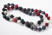 Long Vintage Kantha Necklace in Black and Red