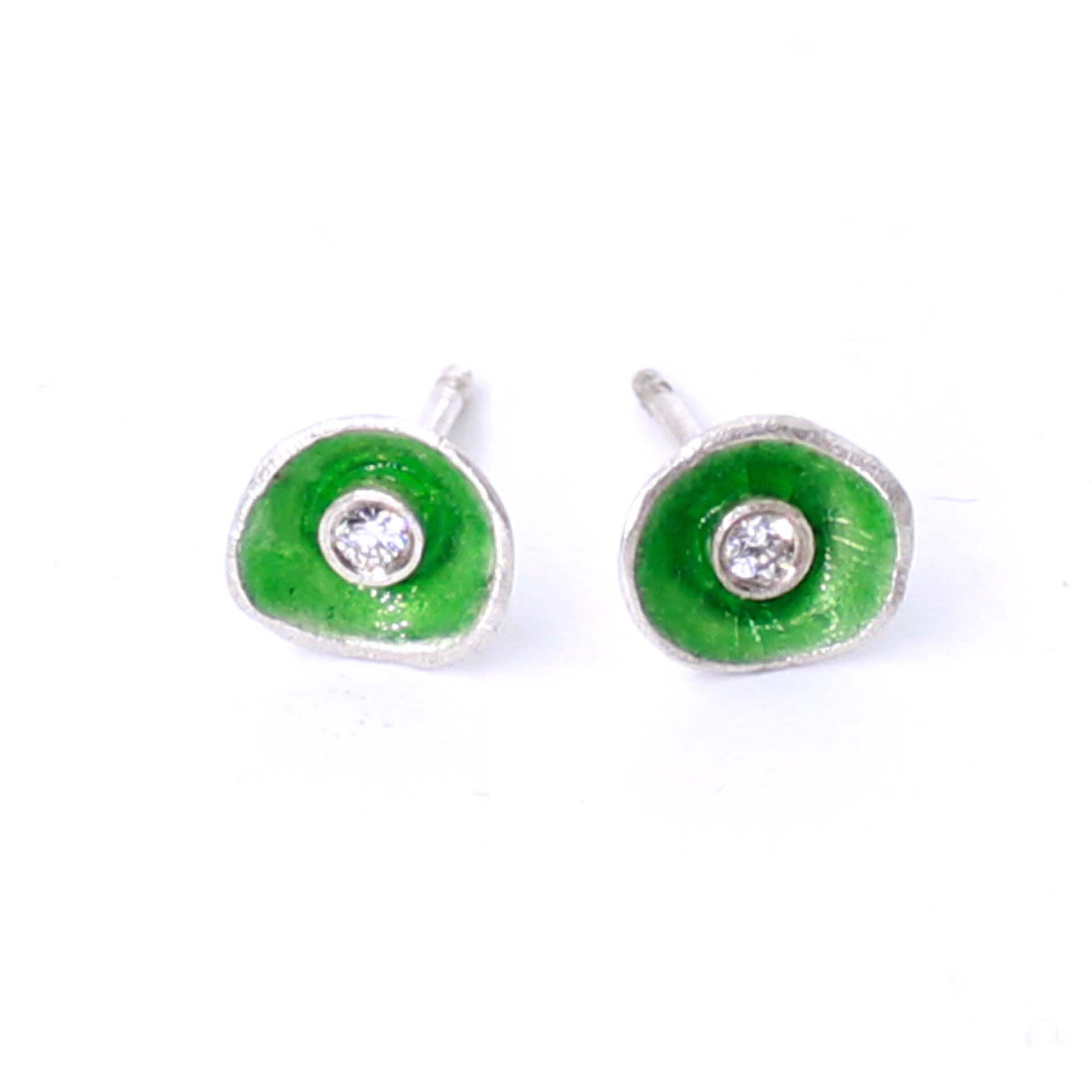 Grass Green Enamel & Diamond Earrings