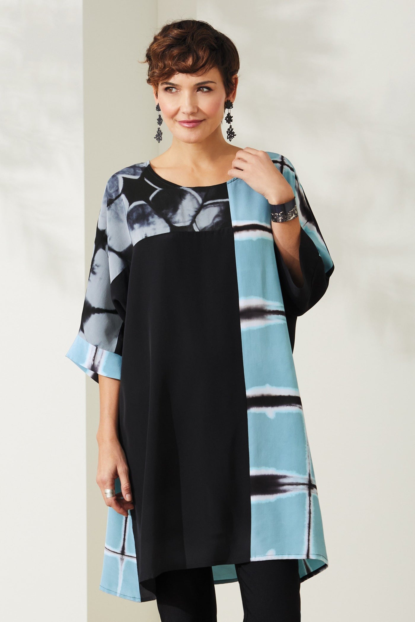 Shown with Silk Pieced Itajime Shibori Tunic in Aqua/Black