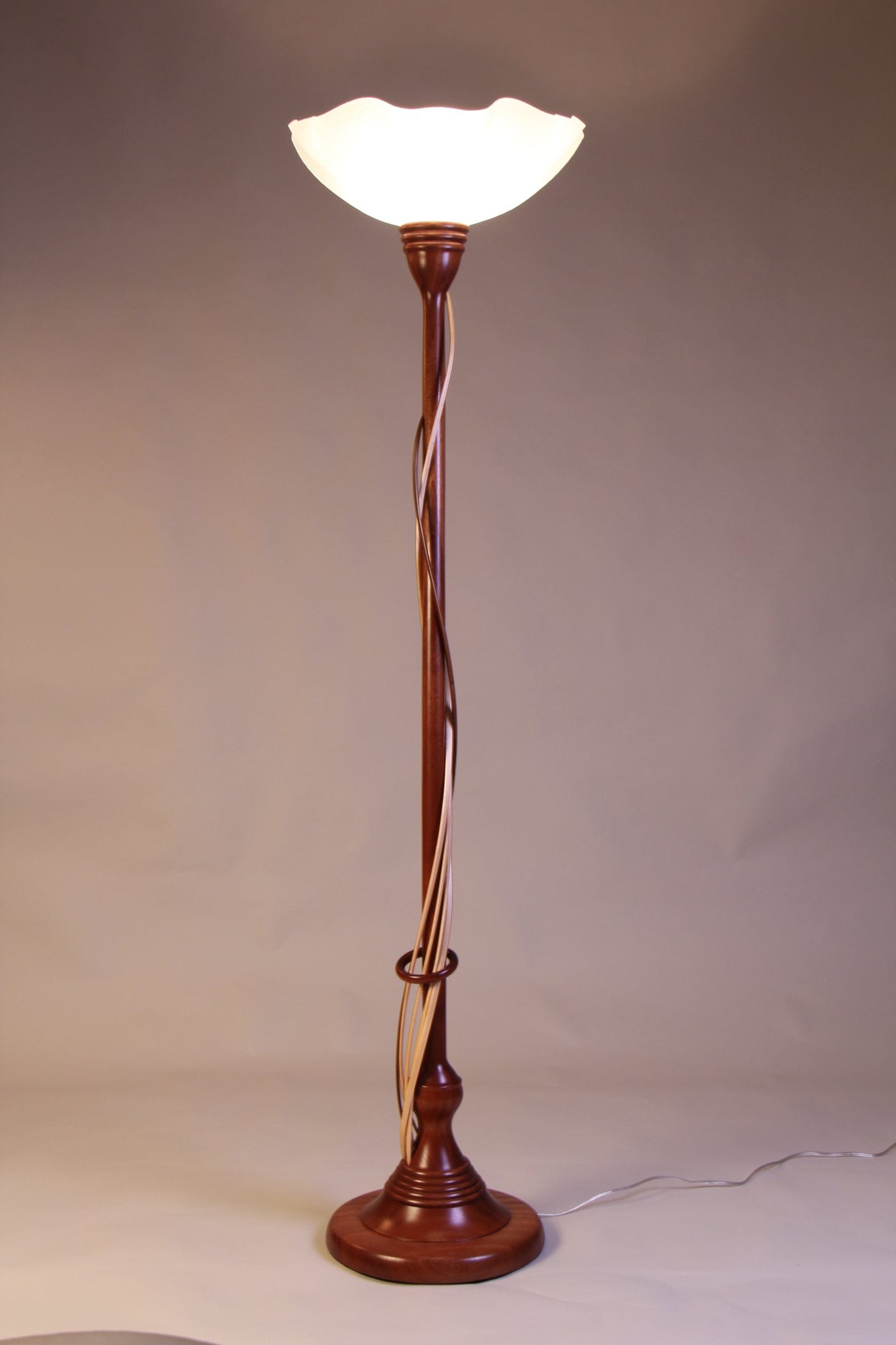 Walnut Five Tendril Torchiere with Ring