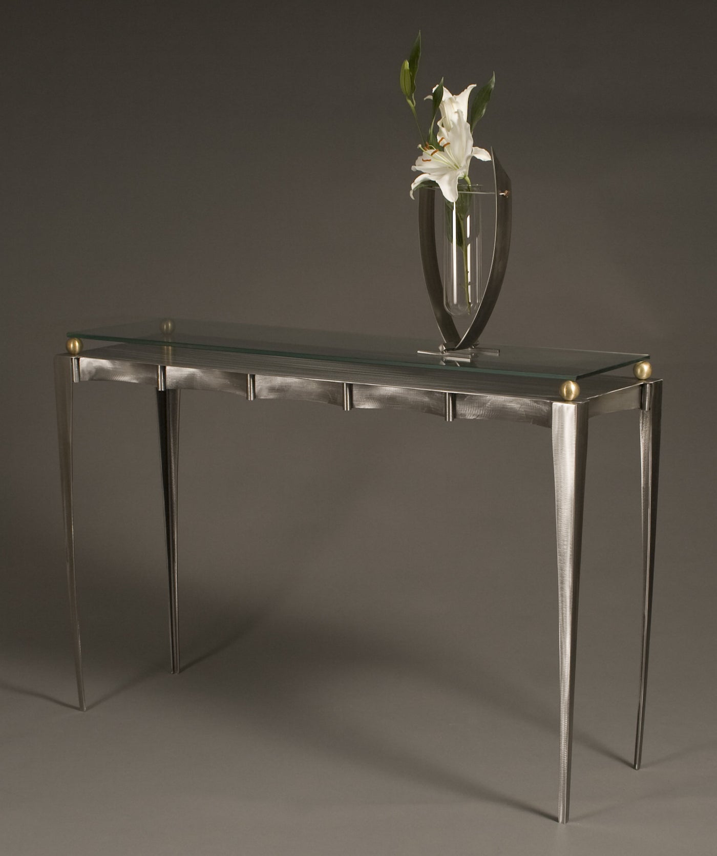Steel /Glass / Brass Console Table
