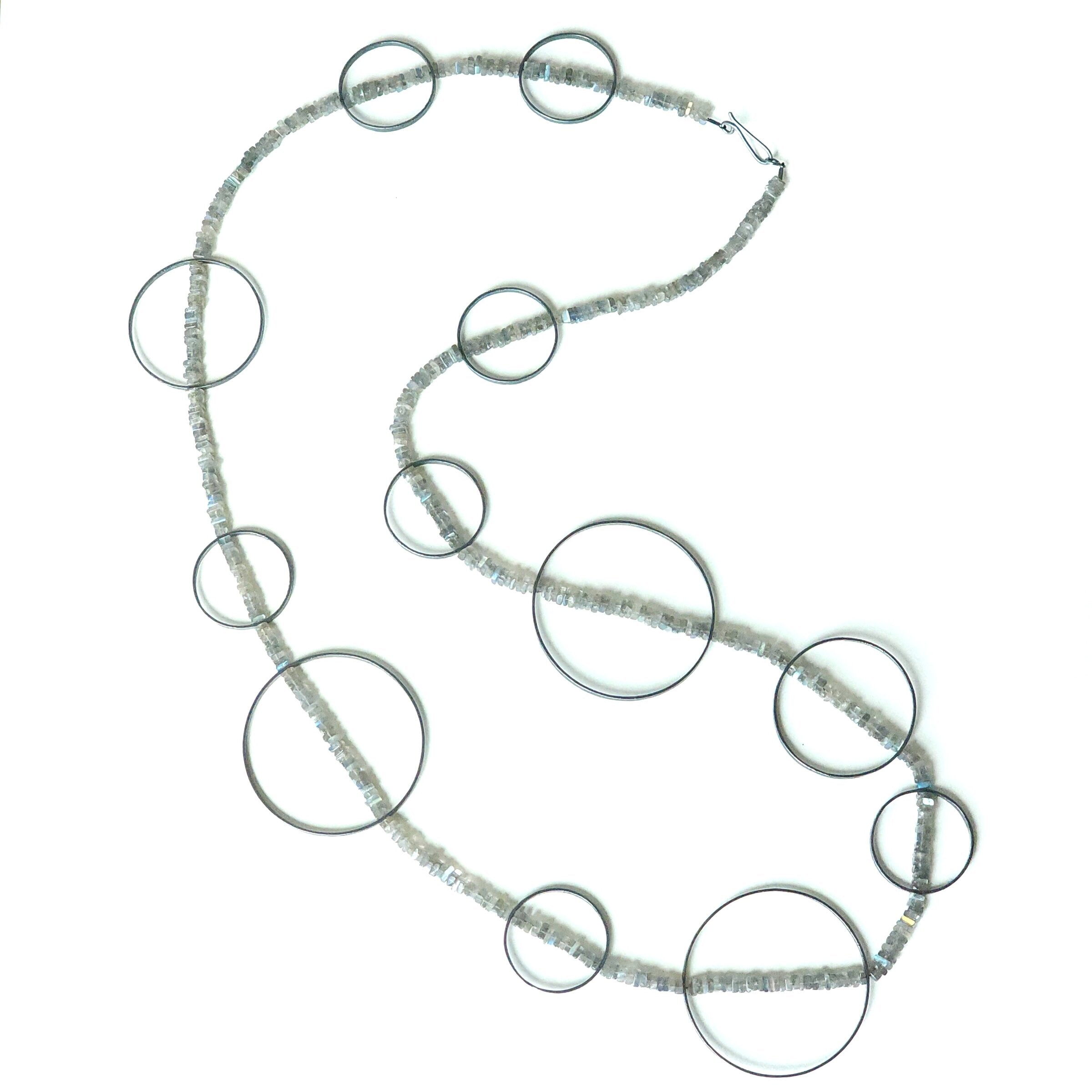 Labradorite Large & Long Circle Bubble Necklace