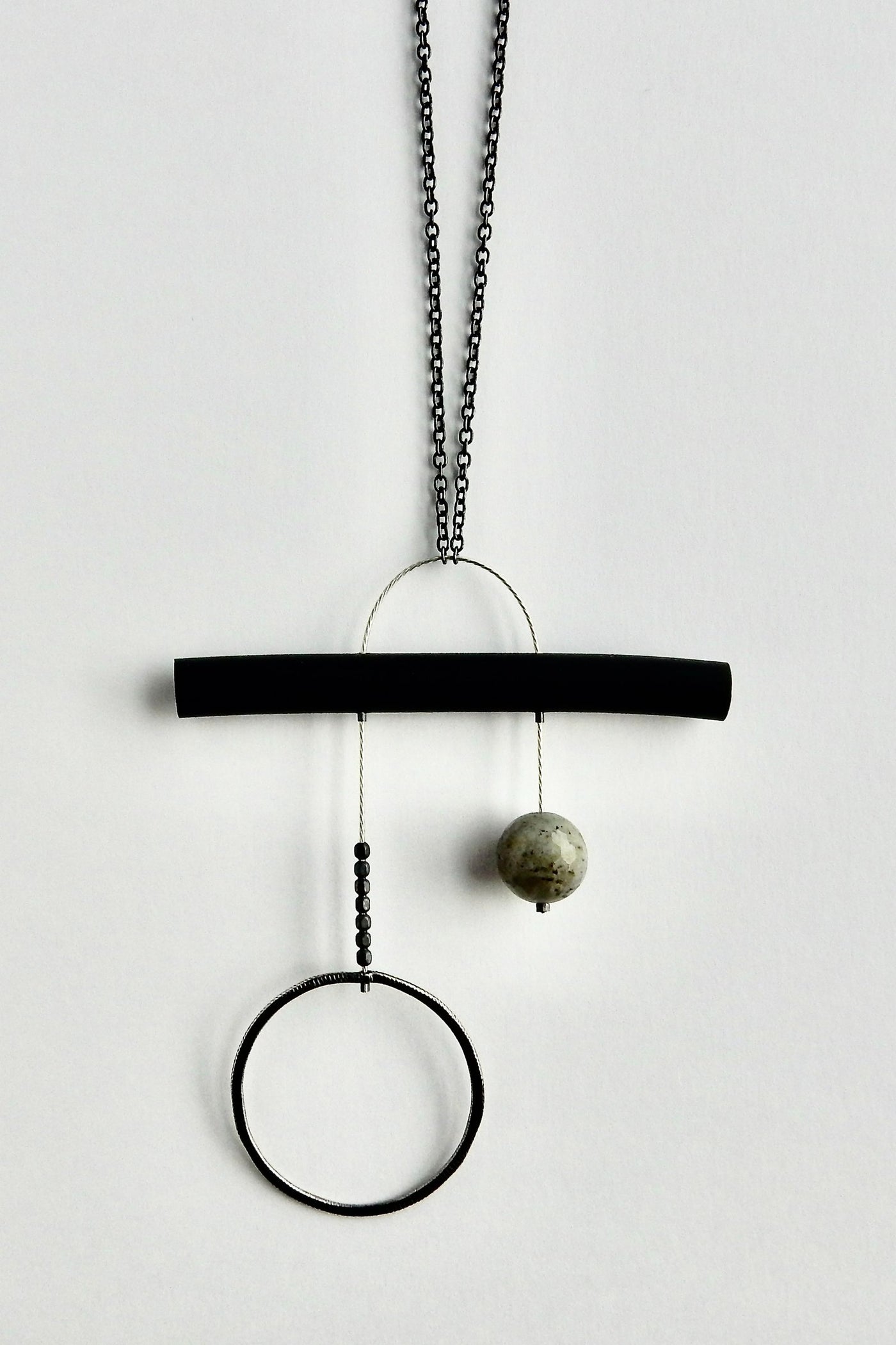 Silver, Rubber & Labradorite Necklace