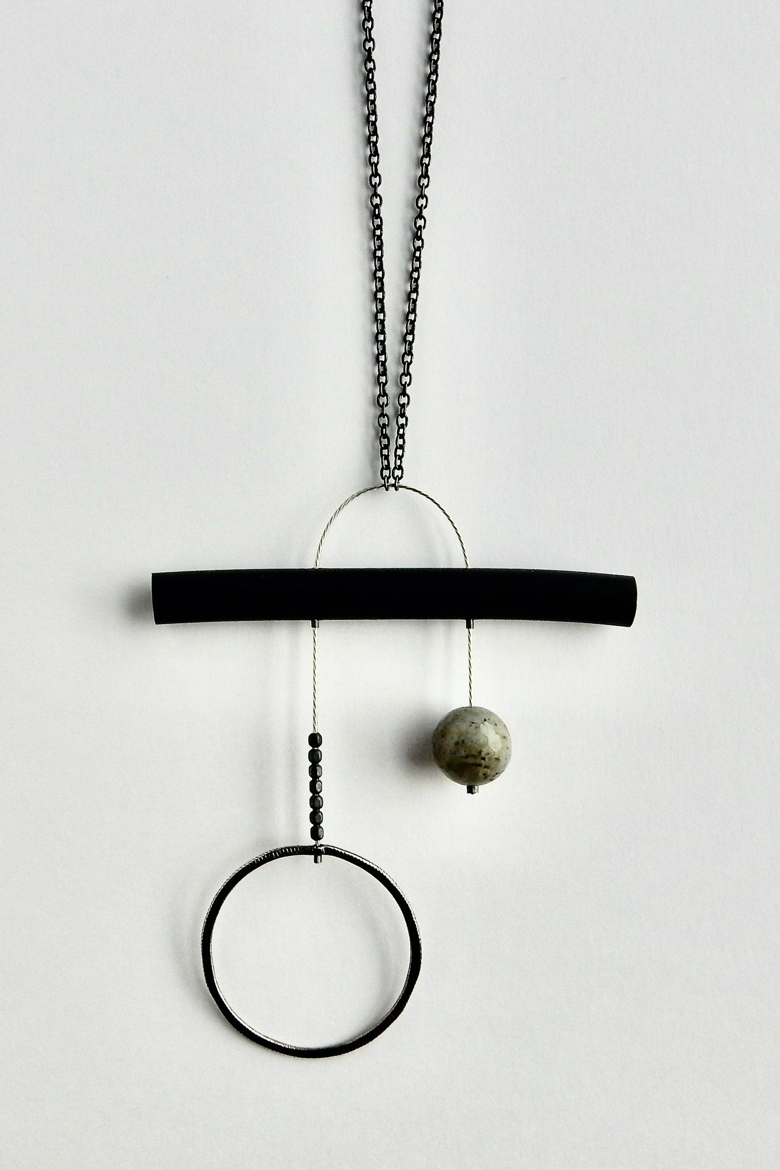 Silver, Rubber & Labradorite Necklace