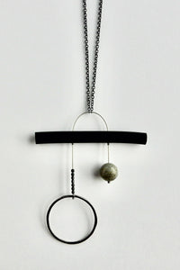 Silver, Rubber & Labradorite Necklace
