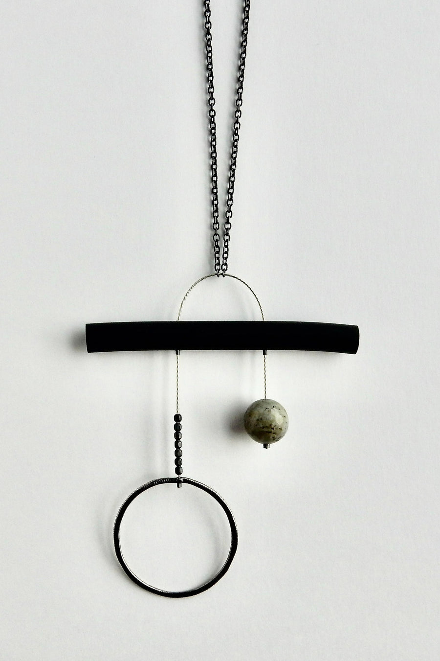 Silver, Rubber & Labradorite Necklace