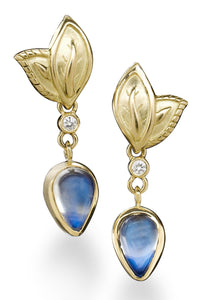 Blue Moonstone and Diamond Earrings