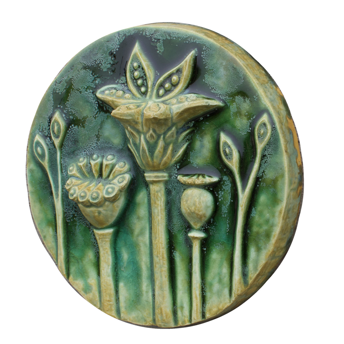 Circle of Poppies in Green Glaze