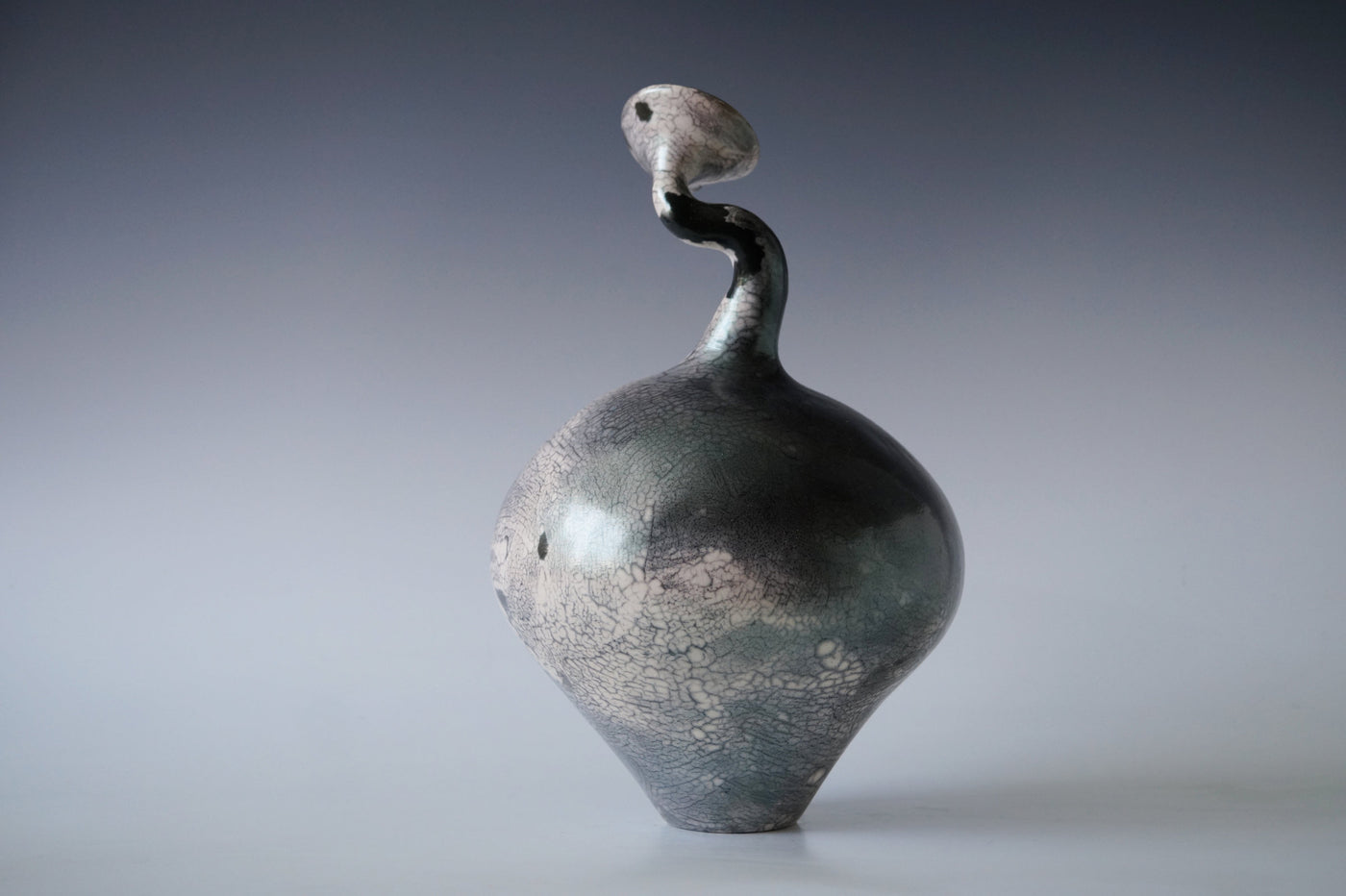 Nerida Coil Green Iridescent Raku Vessel