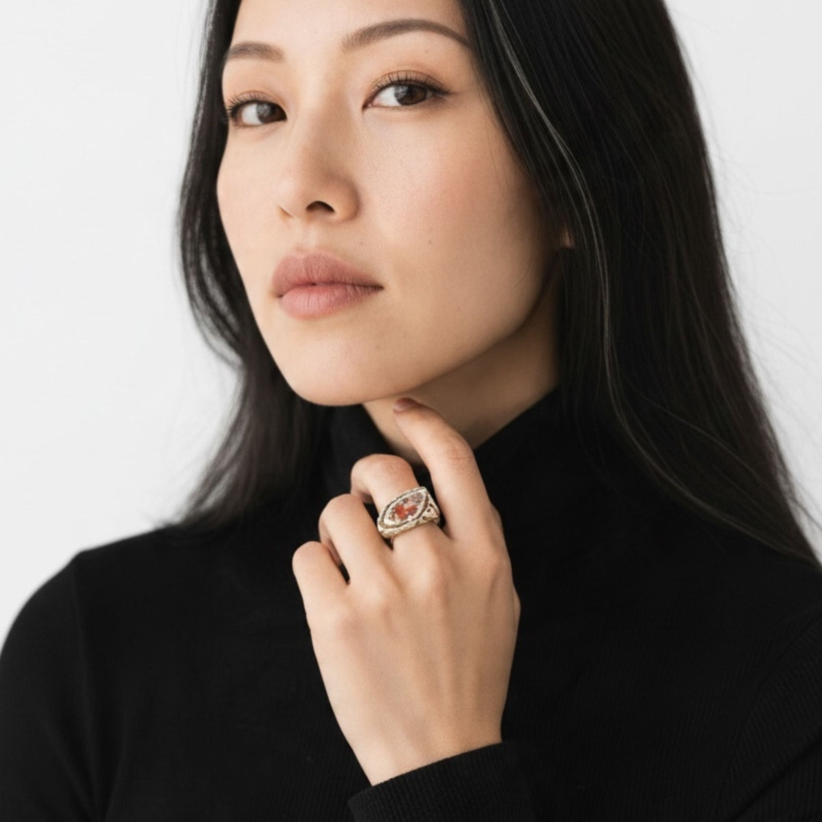 Red Crocus & Hematoid Statement Ring