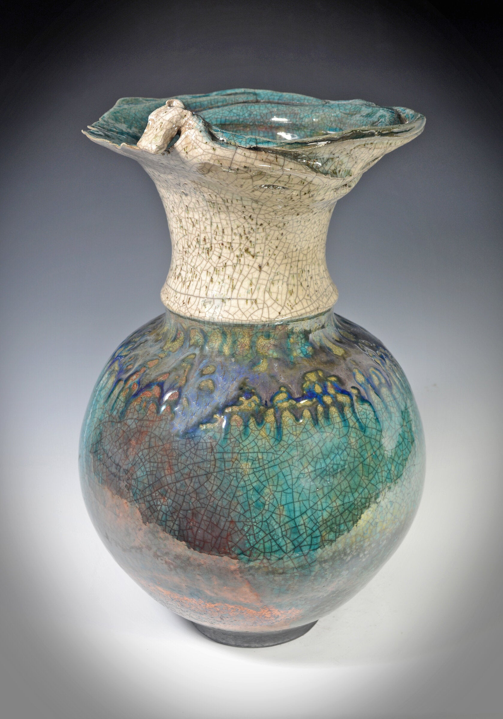 Sea and Sky Raku Vase