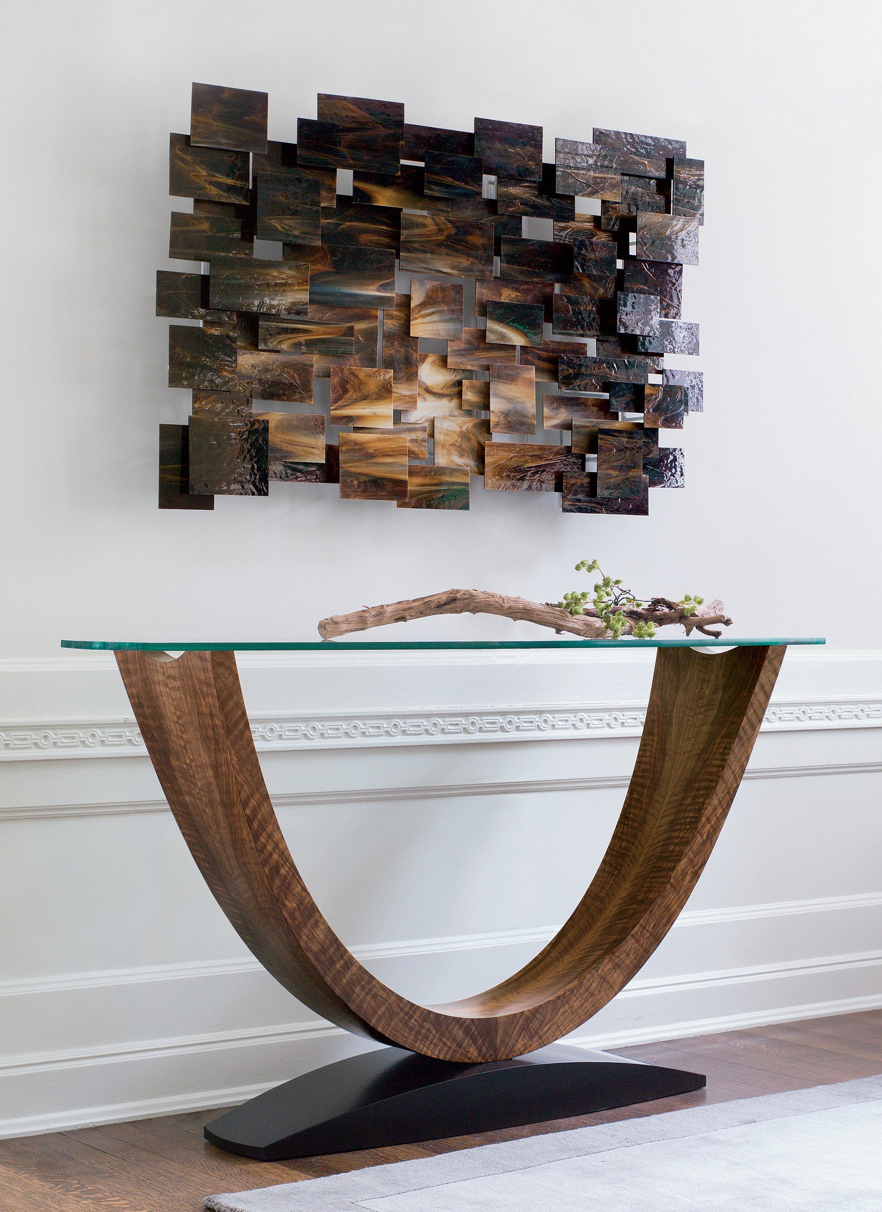 shown with crescent console table by enrico konig
