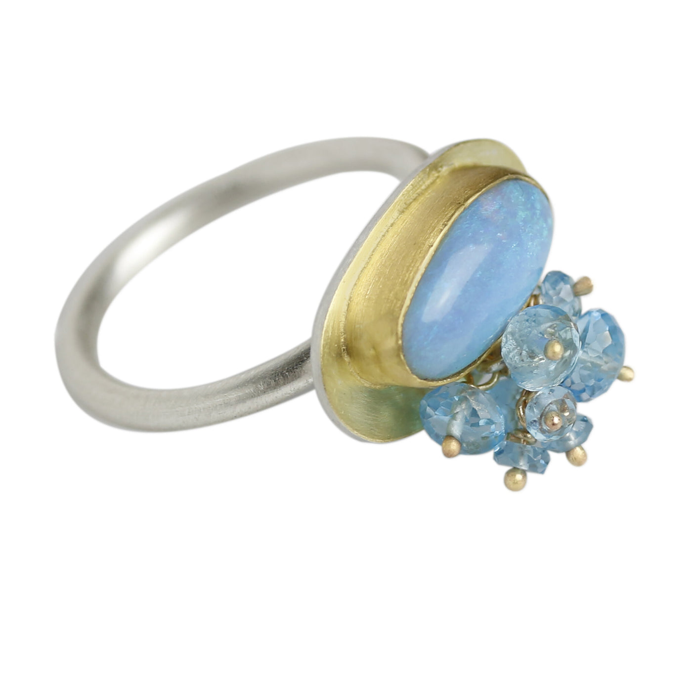 Azure Blue and Green Opal Ring with Fringe