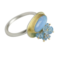 Azure Blue and Green Opal Ring with Fringe