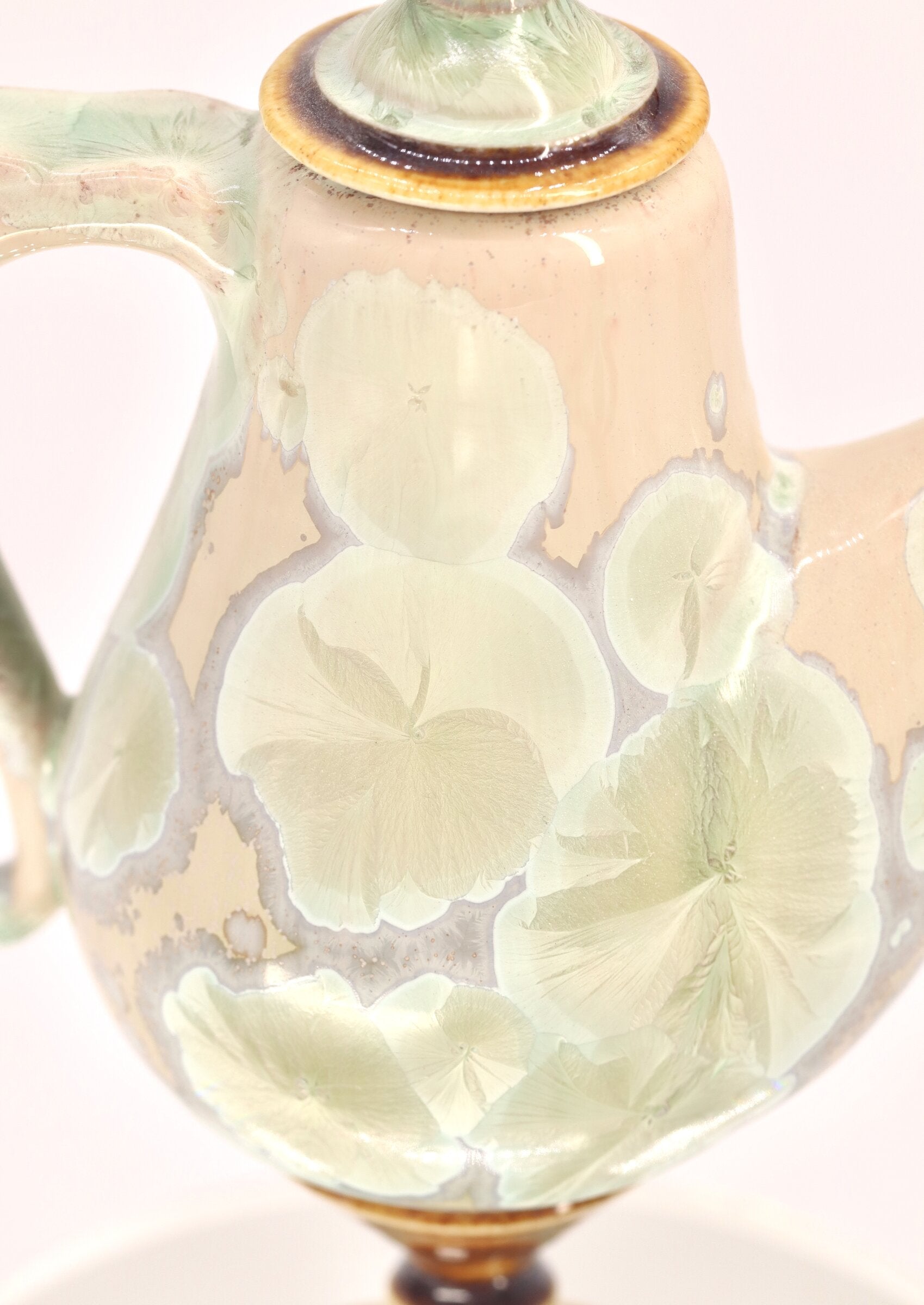 Miniature Beige & Lime Green Crystalline Teapot