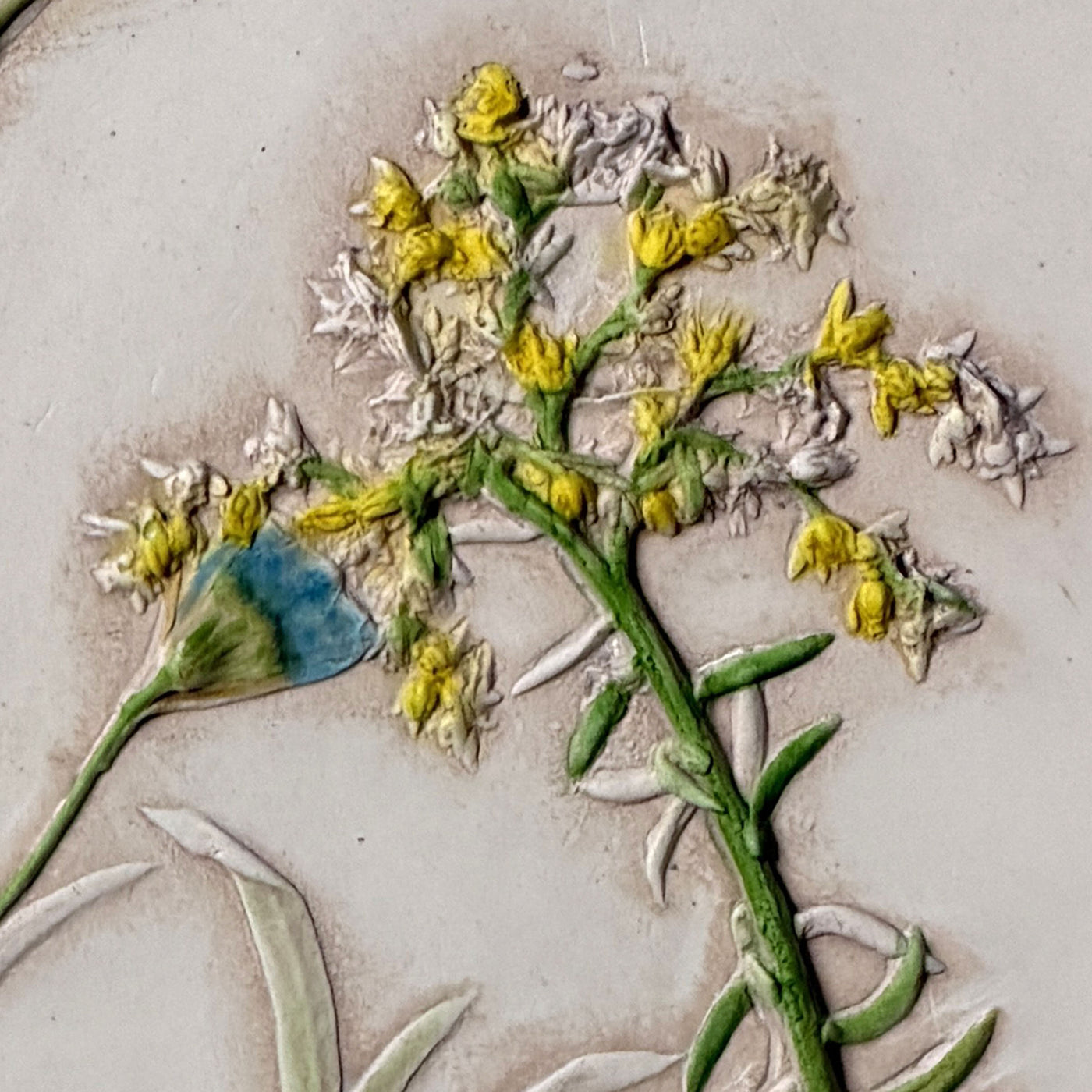Yellow Sedum & Blue Delphinium Garden Flowers Tile