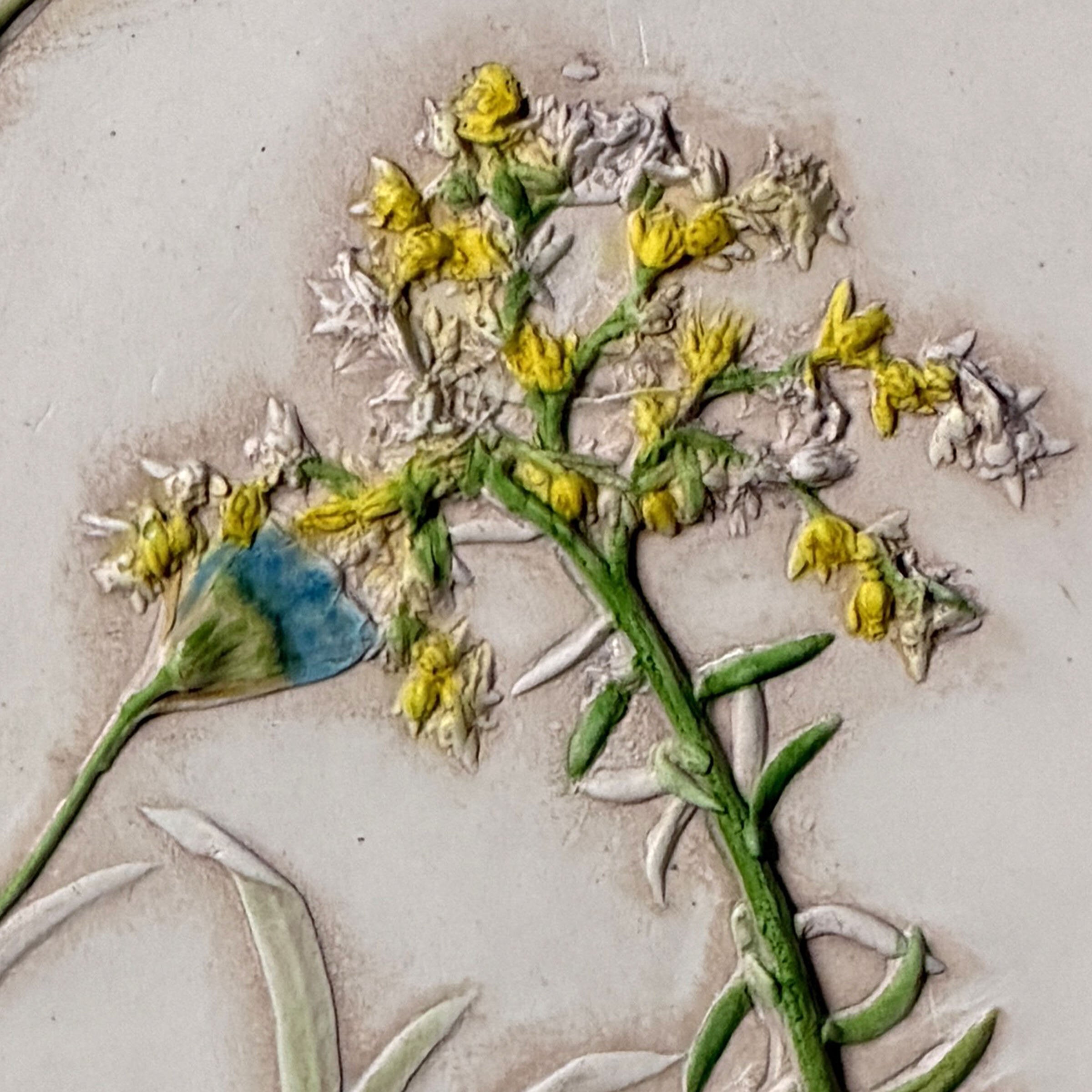 Yellow Sedum & Blue Delphinium Garden Flowers Tile