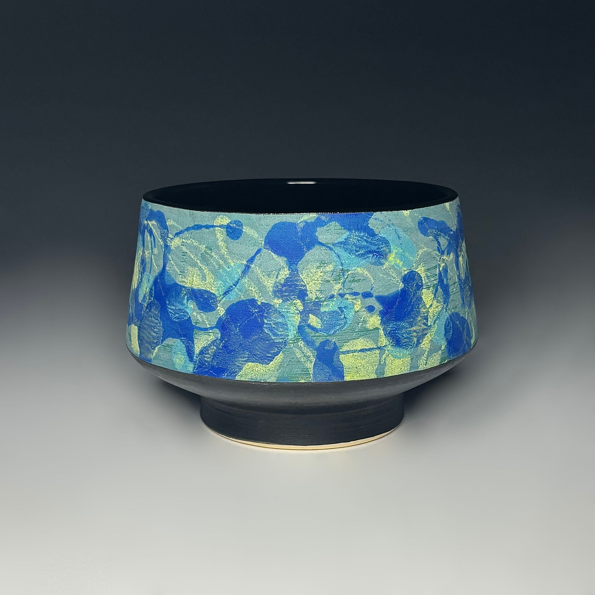 Painterly Tea Bowl in Blue Green Leaf