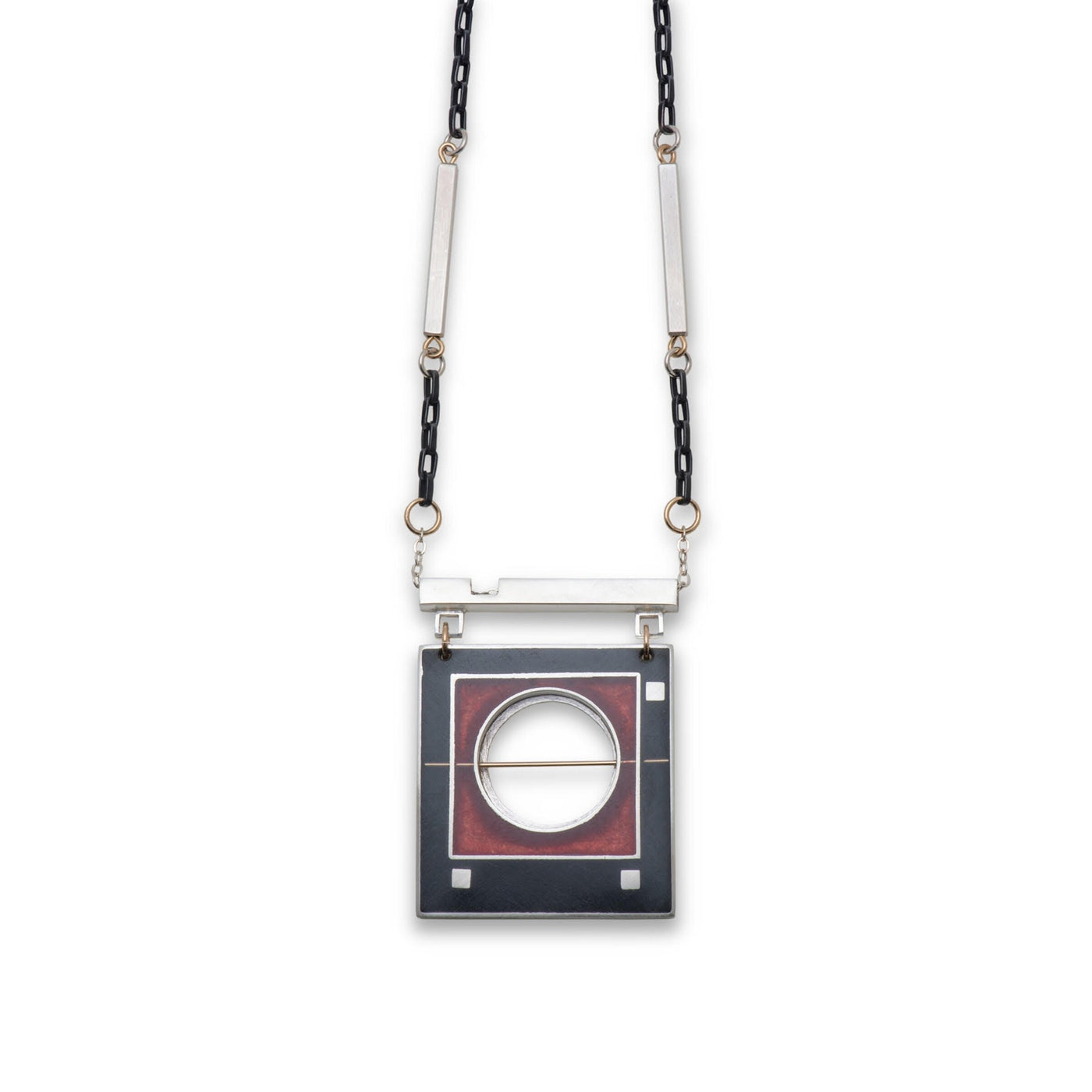 Red Square-Circle Frame Necklace