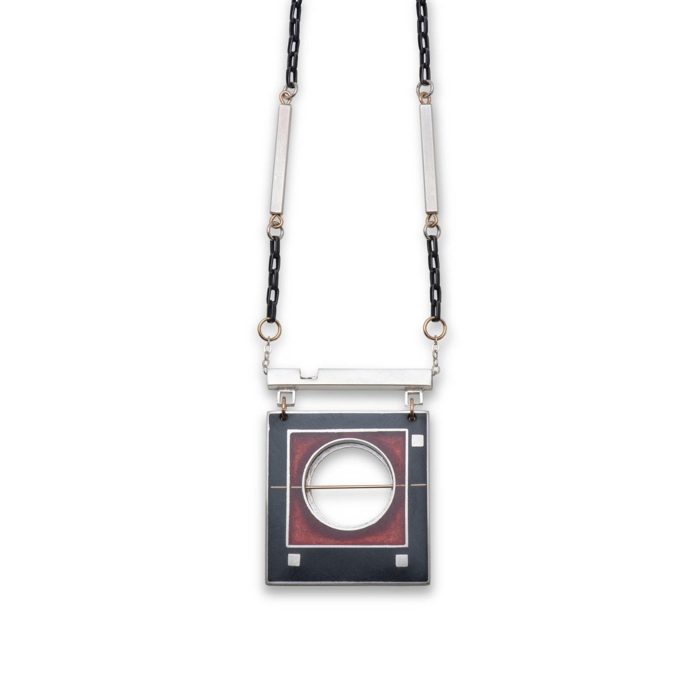 Red Square-Circle Frame Necklace