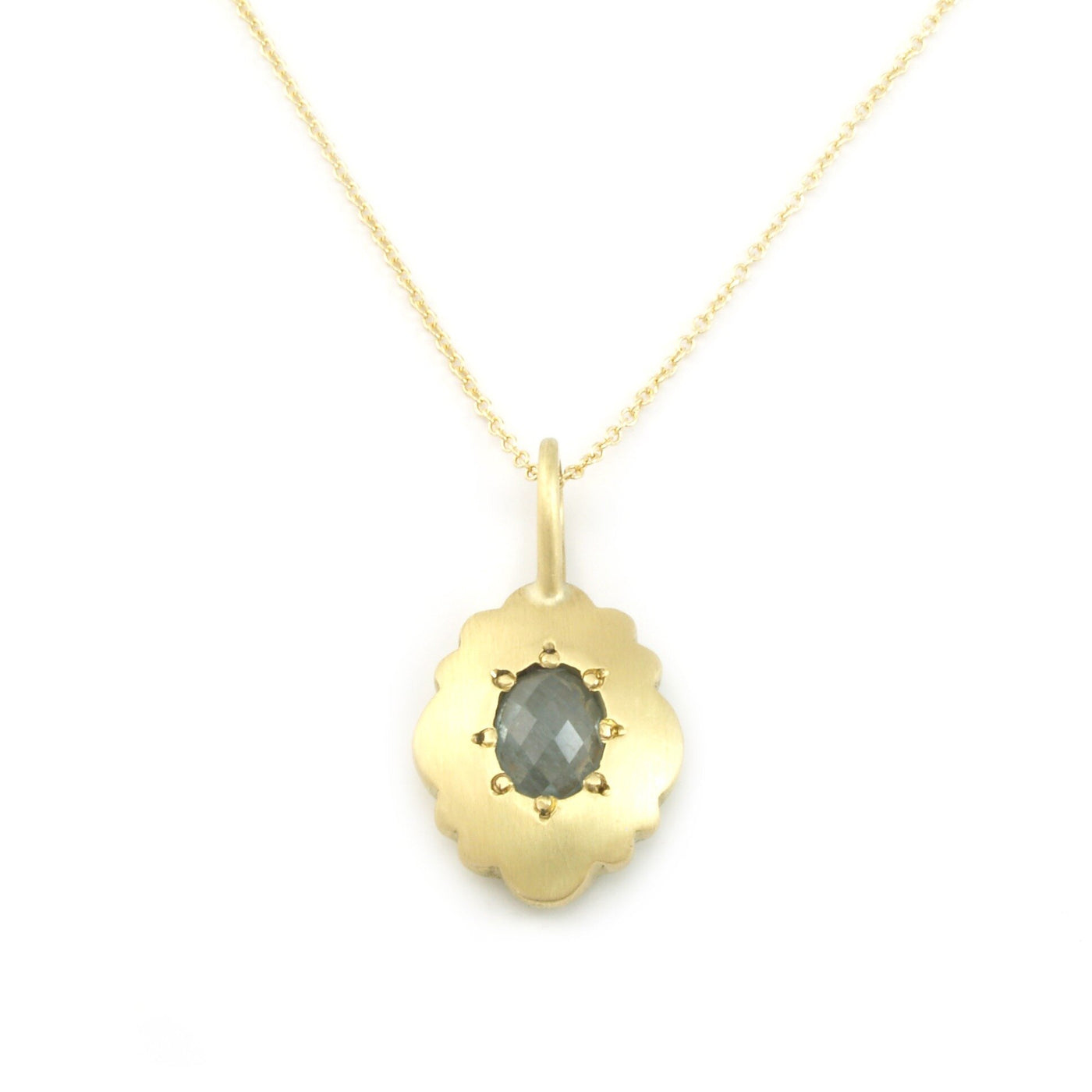 Scallop Oval Necklace in 18k with Rose-Cut Sapphire