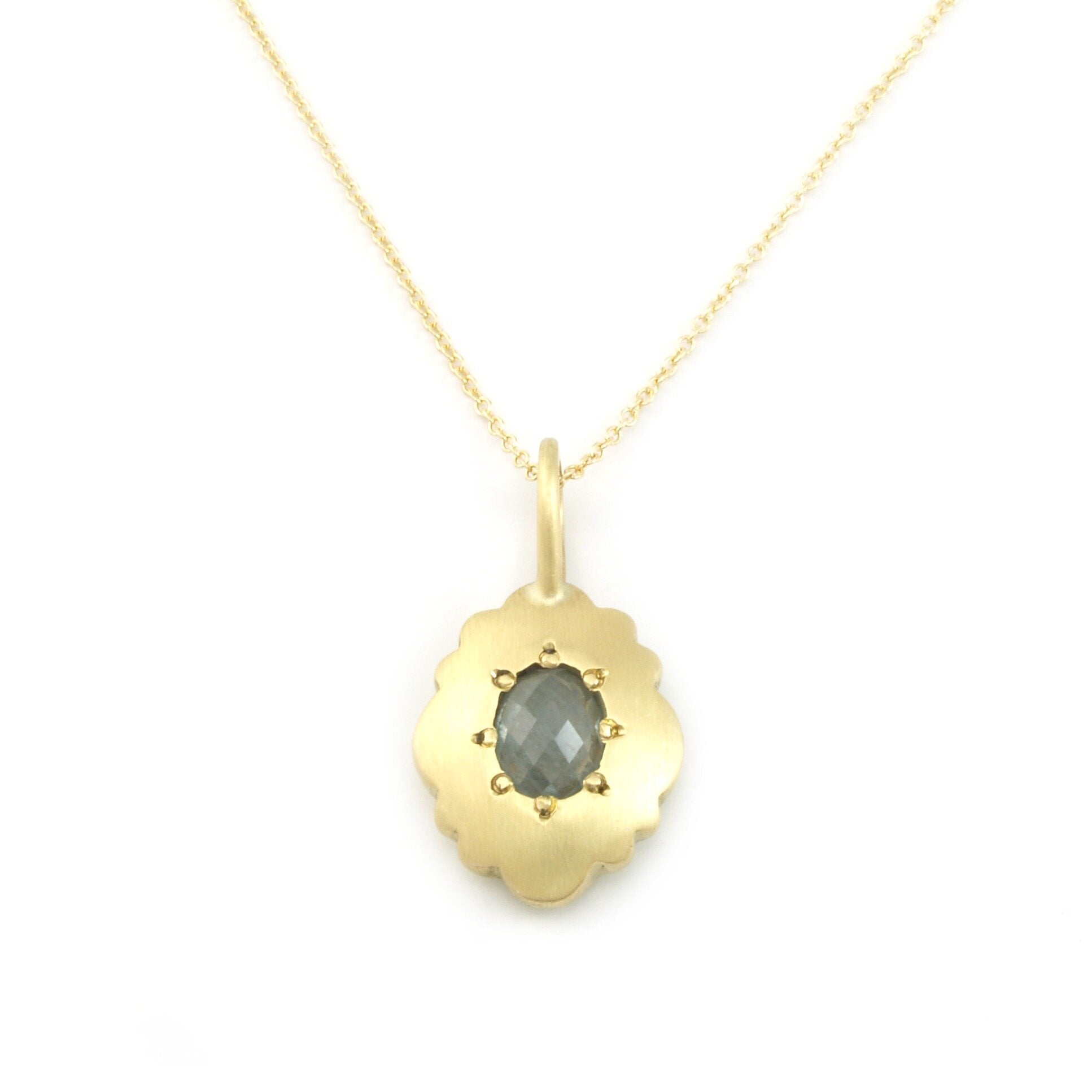 Scallop Oval Necklace in 18k with Rose-Cut Sapphire