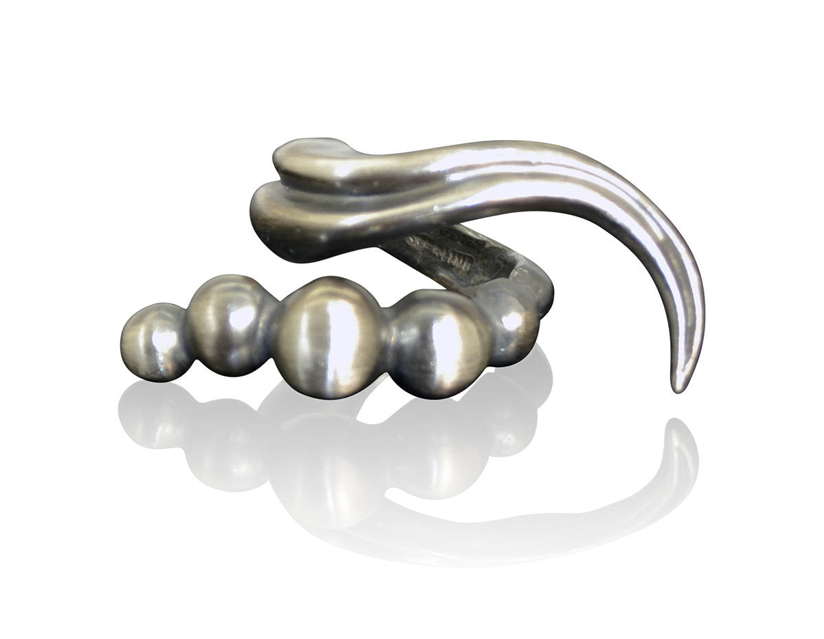 Cross Finger Oxidized Beaded Swoop Ring