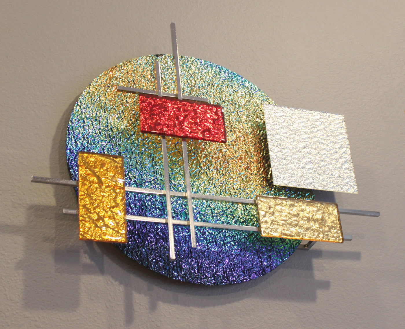 Dichro Glass and Metal Wall Sculpture
