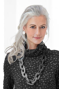 Black to Gray Gradation, shown with the lunar earrings by rina s. young