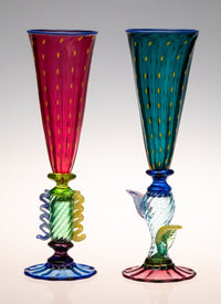 Tutti Frutti Champagne Flutes Pair in Ruby & Lagoon