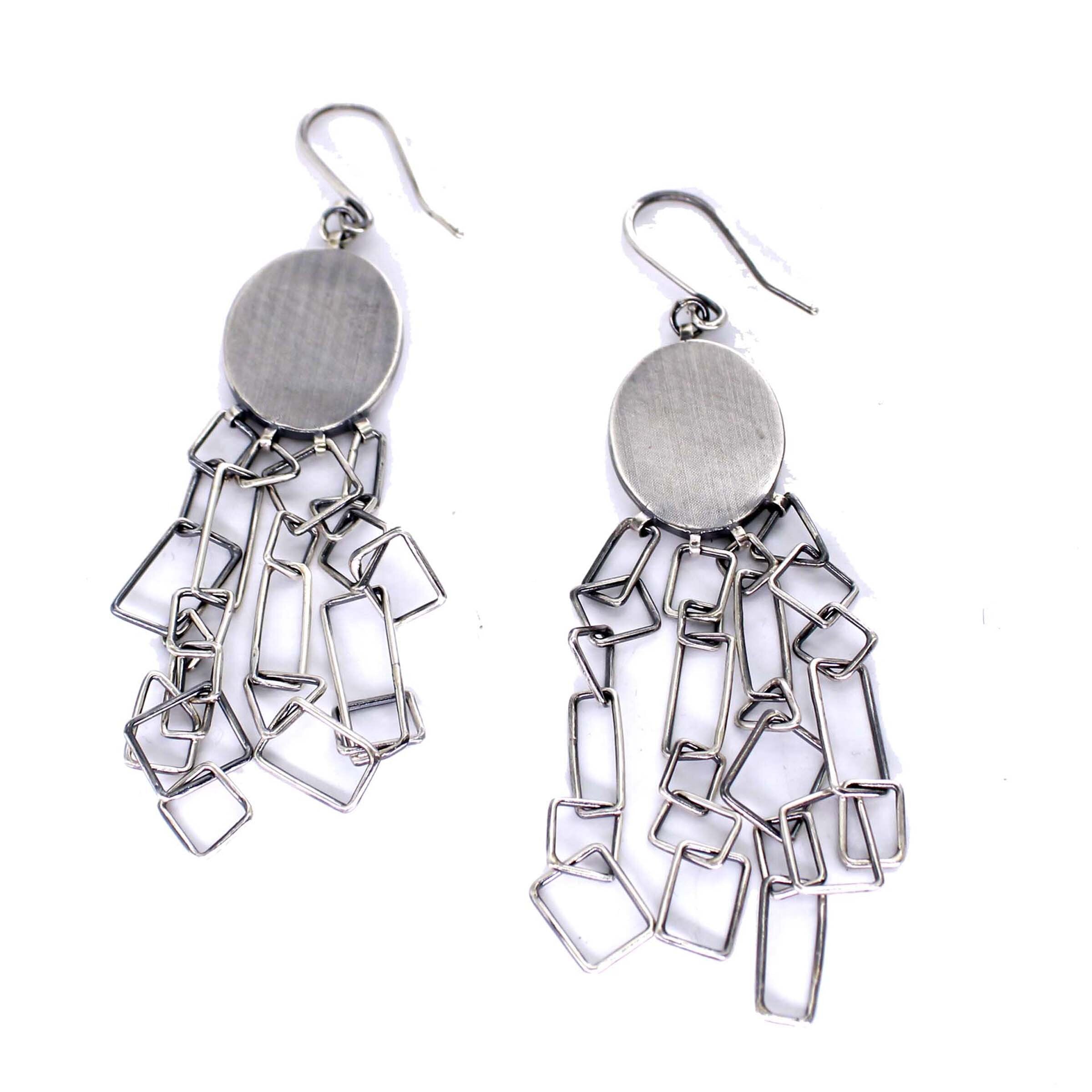 Geometric Green Chain Earrings